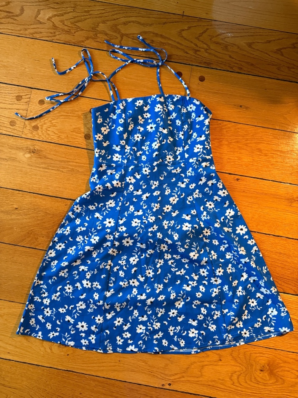 Aqua Blue Floral Tie-Strap Sundress